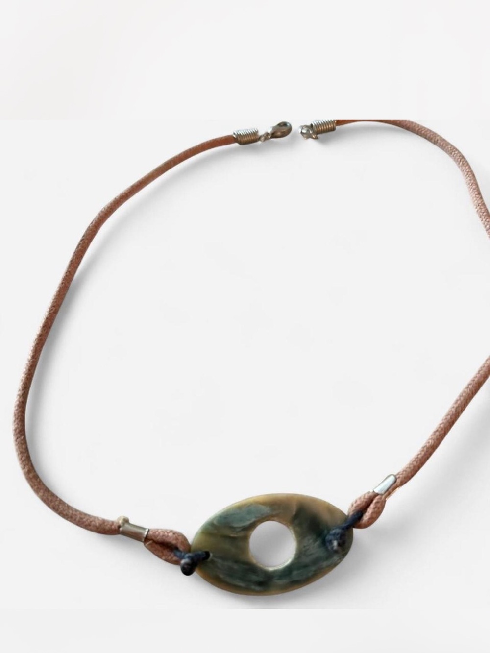 Handcrafted Green-Brown Resin Donut Pendant Necklace